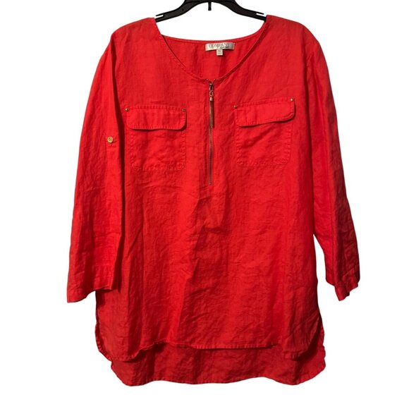 Company Ellen Tracy Sz XL Coral Linen Tunic With Zipper Detail & Front Pockets - Picture 1 of 12